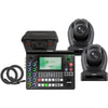RGBLINK mini-edge SDI 10-channel switcher with 2 Vue PTZ 20x cameras featuring AI dynamic tracking in production equipment setup