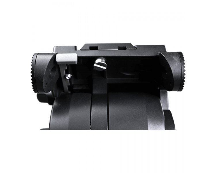 Libec RSP-750 professional aluminum tripod system with floor-level spreader for video camera setups, shown with camera mounting hardware – image 3