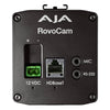 AJA RovoCam integrated 4K/HD multi-purpose camera with HDBaseT connection, showing the compact camera with lens and ports.