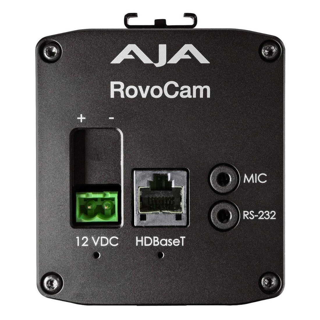 AJA RovoCam integrated 4K/HD multi-purpose camera with HDBaseT connection, showing the compact camera with lens and ports. – image 2