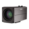 AJA RovoCam integrated 4K/HD multi-purpose camera with HDBaseT technology, showing the camera's sleek design and lens.