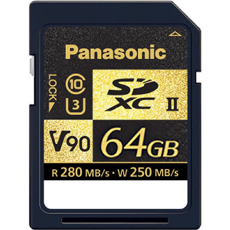 Panasonic RP-SDZA64G 64GB UHS-II SDXC memory card for video cameras, showing the card with its label and storage capacity. – image 1
