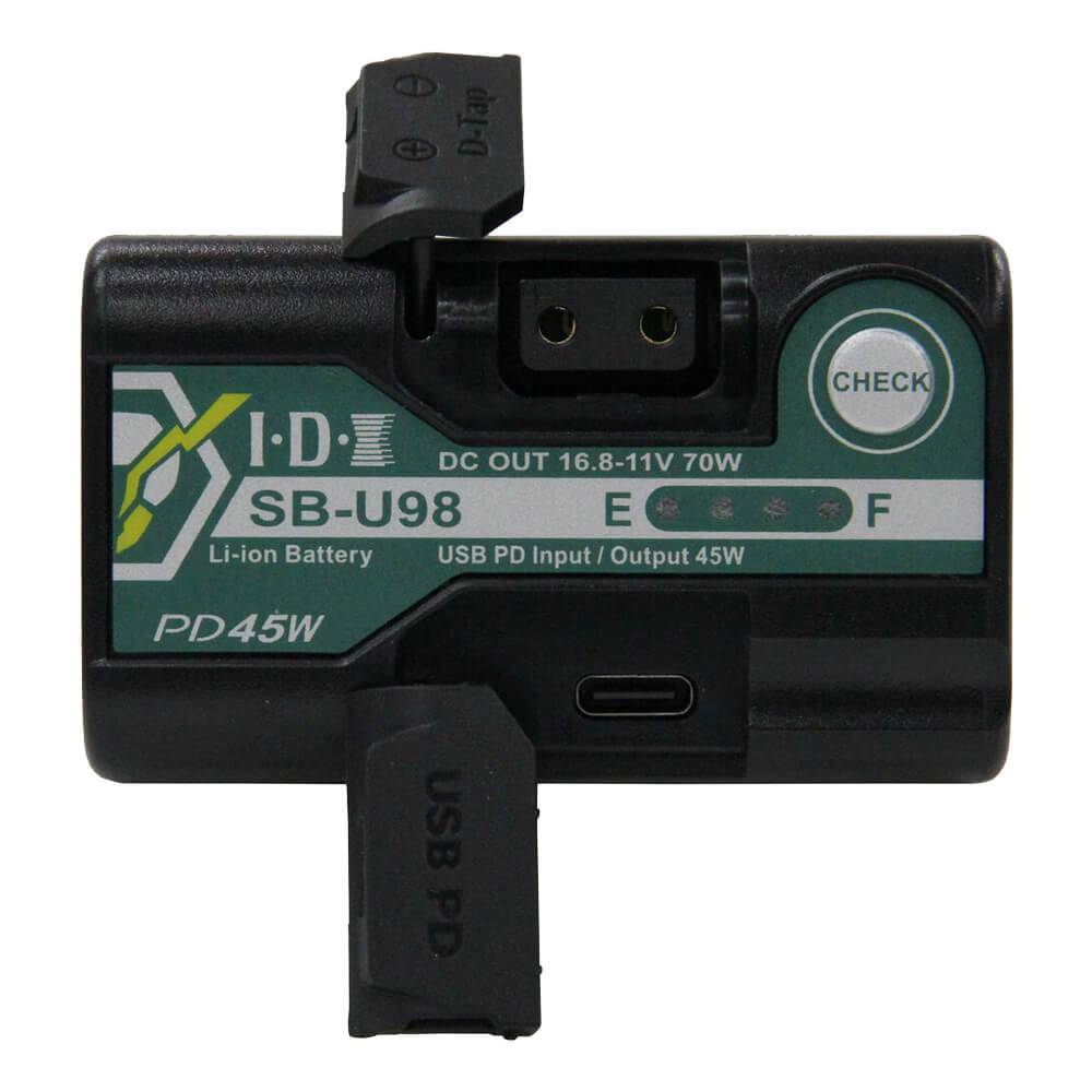 IDX System SB-U98 PD Sony BP-U lithium-ion battery for video cameras, showing the top view with branding and V-mount connection – image 2