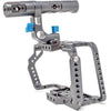 Kondor Blue full cage with top handle for BMPCC 4K/6K in space gray, showing front view with camera protection and grip options.