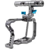 Kondor Blue full camera cage with top handle for BMPCC 4K/6K in space gray, providing protection and mounting options.