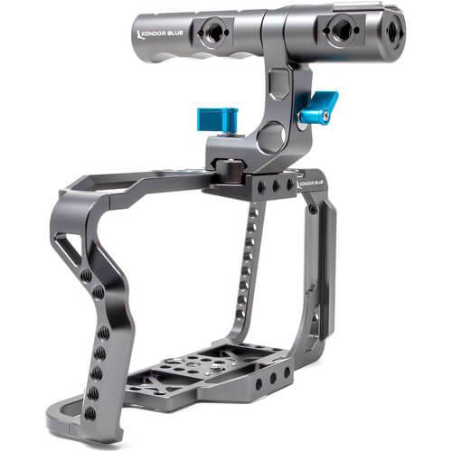 Kondor Blue full camera cage with top handle for BMPCC 4K/6K in space gray, providing protection and mounting options. – image 1