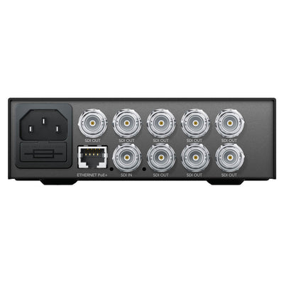 Back view of Blackmagic Design Teranex Mini SDI Distribution 12G Converter with multiple SDI output ports.