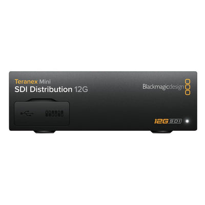 Blackmagic Design Teranex Mini SDI Distribution 12G Converter front view with multiple SDI input and output ports.