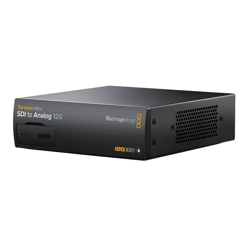 Blackmagic Design Teranex Mini SDI to Analog 12G video converter showing front panel with SDI and analog output ports – image 1