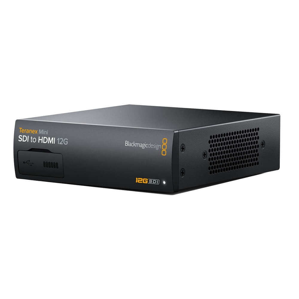 Blackmagic Design Teranex Mini SDI to HDMI 12G Converter front view showing input/output ports and sleek black design. – image 1