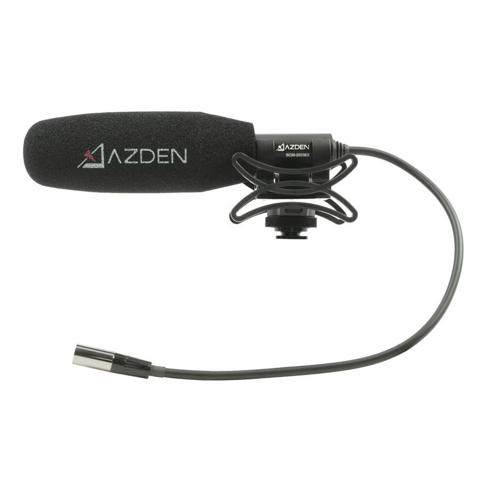 Azden SGM-250MX shotgun microphone mounted on BMPCC 4K/6K camera for professional audio recording. – image 1