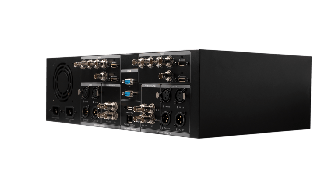 Atomos Shogun Studio 2 rackmount 4K dual video recorder and monitor, shown from an angled view. – image 3