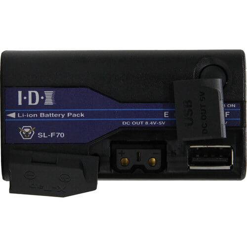 IDX System Technology SL-F70 Sony L-Series Battery with X-Tap and USB port for video cameras, shown from the back. – image 3
