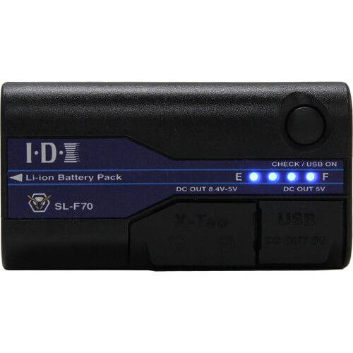 IDX System Technology SL-F70 Sony L-Series Battery with X-Tap and USB ports for video cameras, shown from the top view. – image 1