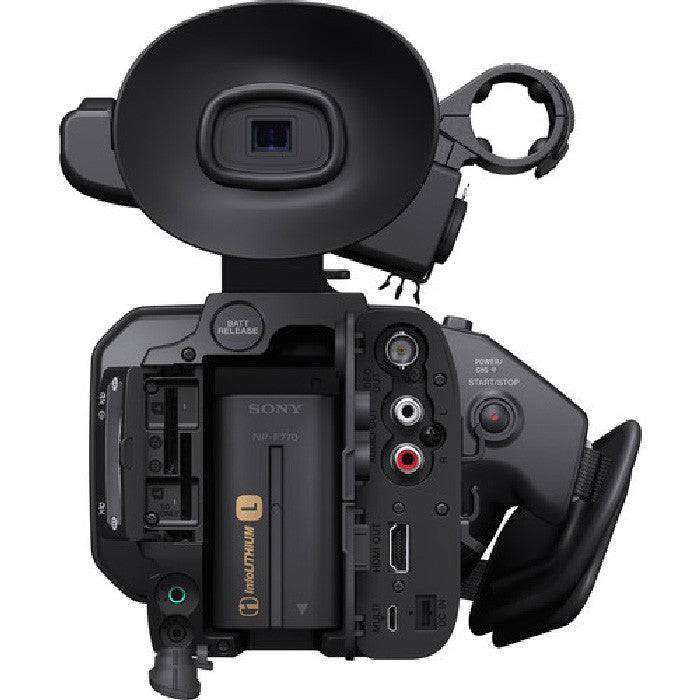 Sony HXR-NX100 Full HD NXCAM camcorder with various connection ports and input options, showcasing its professional video recording features. – image 4