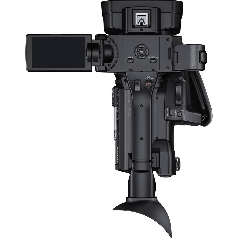Sony HXR-NX100 Full HD NXCAM camcorder seen from the top, showcasing its professional design and control layout. – image 3