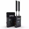 Vaxis Storm 800 HDMI/3G-SDI wireless transmission kit with V-mount, side view showing ports and compact design for production use.