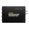 Blackmagic Design ATEM Microphone Converter video switcher with top view showing controls and connection ports.