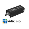 Switchblade SDI to USB 3 video capture device by Switchblade Systems for vMix HD, shown with SDI and USB connectors.
