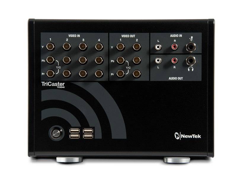 Vizrt TriCaster 40 v2 video switcher with LiveText 2, designed for educational use, showcasing the device's front and control panel. – image 1