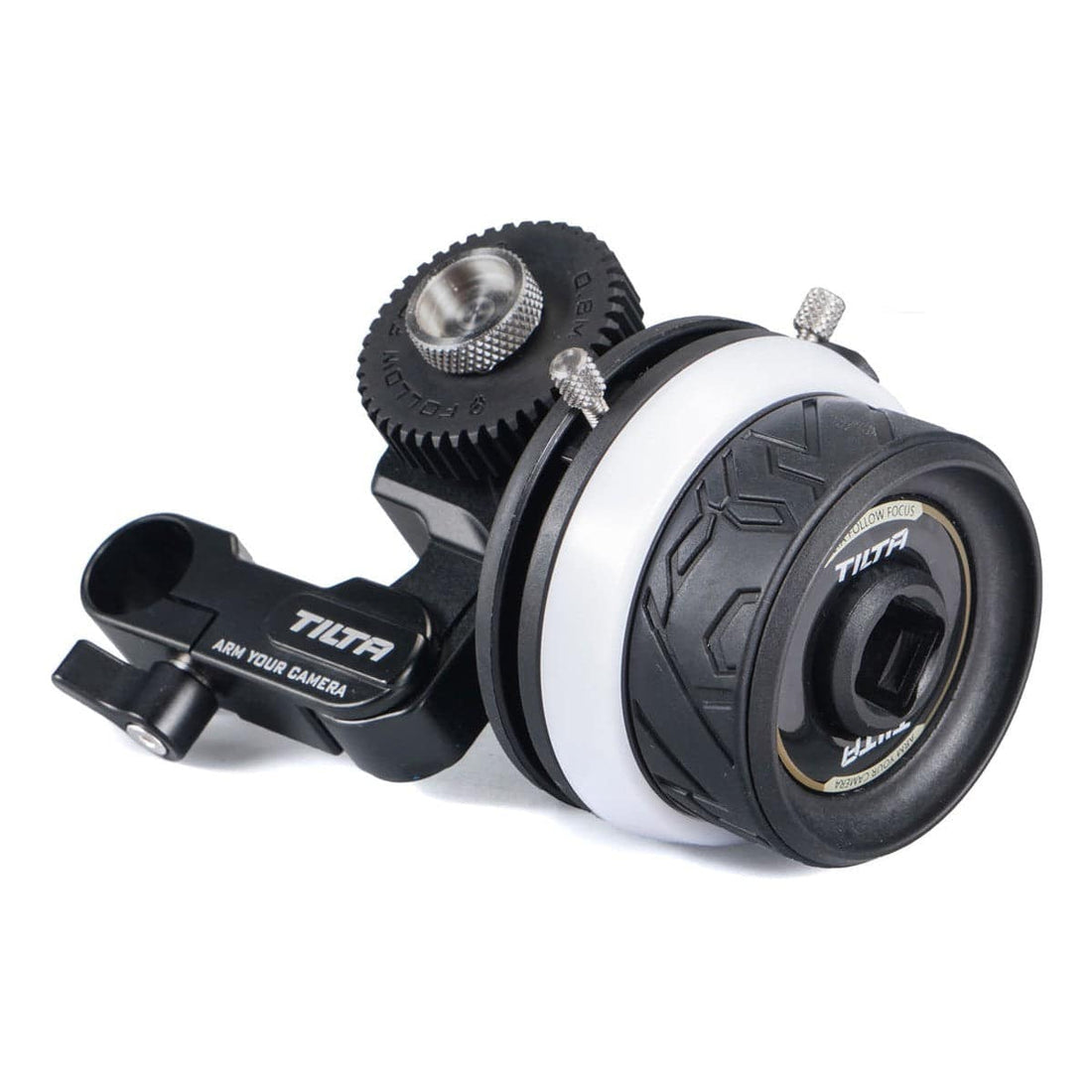 Tilta Mini Follow Focus for video cameras, showing side view with focus wheel and compact design by Tilta. – image 1