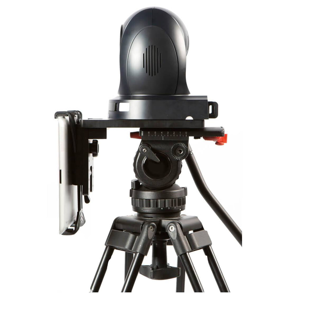 Datavideo TP-150 PTZ Teleprompter kit for iPad and Android tablets, shown from the back with mounting and control features. – image 2