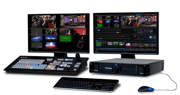 Vizrt TriCaster 460 video switcher with control surface, compact setup for live video production and broadcasting. – image 1