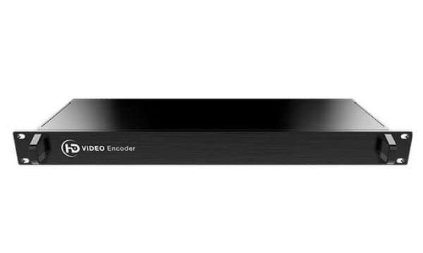 Kiloview Quad SDI video encoding module mounted in a 1U rack-mount production equipment setup.