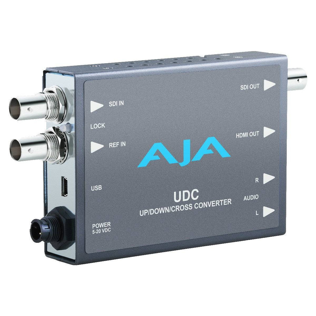 AJA UDC HD/SD/3G Up/Down/Cross Converter video capture device showing front panel with connectors and controls. – image 1