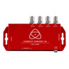 Atomos Connect Convert 4K SDI to HDMI video converter with scaling and overlay features, shown with cables and ports.
