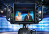 Blackmagic Design URSA Studio Viewfinder attached to a professional camera, showing rear view with focus on the viewfinder display.