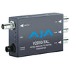 AJA V2Digital analog to HD/SD-SDI mini-converter, compact video capture device with input and output ports for professional video signals.