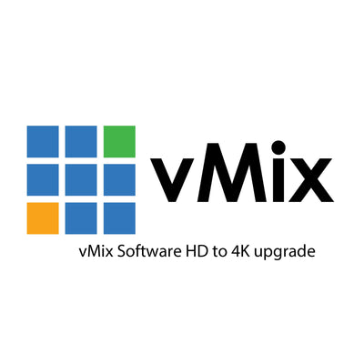 vMix live streaming software upgrade from HD to 4K version, showcasing the vMix logo and software interface on screen.