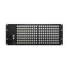 Blackmagic Design VideoHub 80x80 12G video router with rear view showing port connections and robust metal casing.