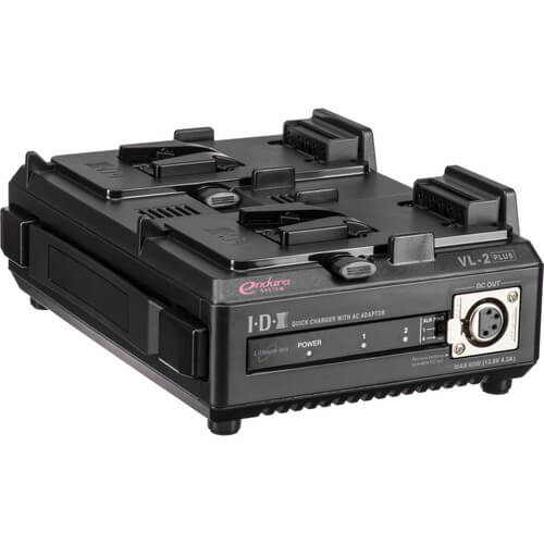 IDX System Technology VL-2PLUS 2-channel Li-ion V-mount battery charger for video cameras, with multiple charging ports and digital display – image 1