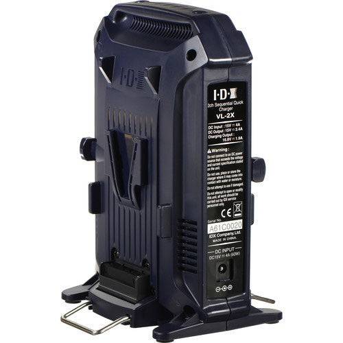 IDX System VL-2X 2-channel V-mount charger with power supply for video cameras, featuring sequential charging ports. – image 2