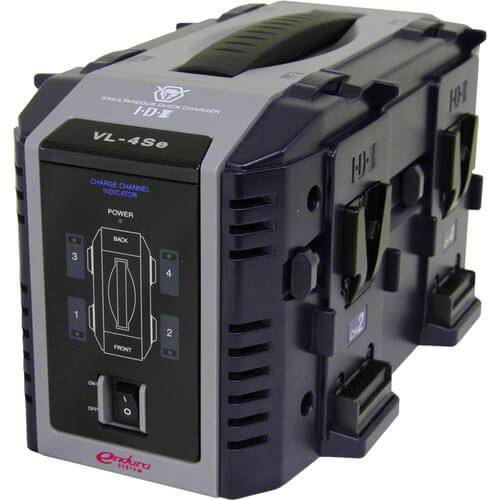 IDX System Technology VL-4Se 4-channel Li-ion V-mount battery charger for video cameras, with multiple charging ports and LCD display. – image 1