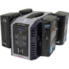 IDX System Technology VL-4Se 4-channel Li-ion V-mount battery charger for video cameras, shown from the top.