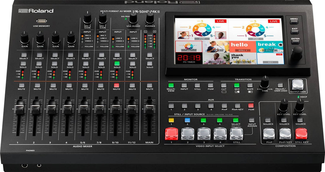 Roland VR-50HD MK II multi-format AV video switcher with USB 3.0 streaming, front and top view of the device. – image 1