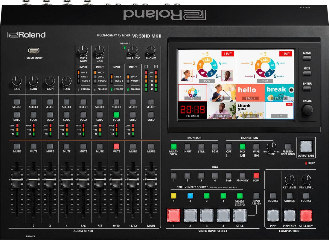 Roland VR-50HD MK II multi-format AV video switcher with USB 3.0 streaming, featuring control panel and input ports visible on top. – image 2
