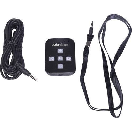 Datavideo WR-500 Bluetooth and wired remote control for TP Series teleprompters, shown in black with buttons and display screen. – image 1