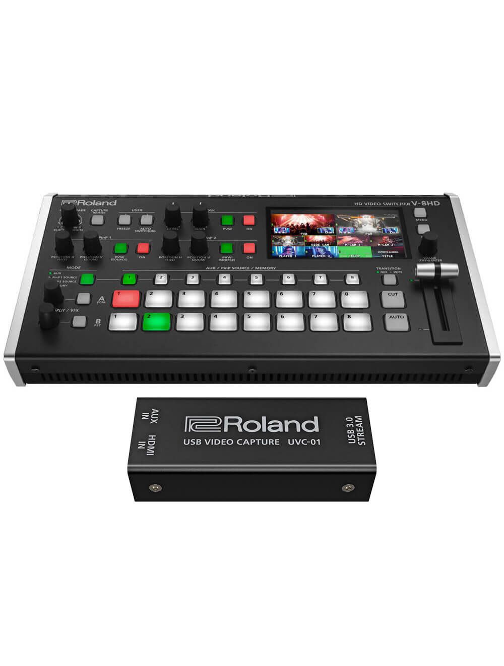 Roland V-8HD HDMI Video Switcher with UVC-01 USB Capture Device